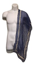 Fashion Scarf Polyester Sheer Blue with Beige Polka Dots 38  x14  Vintage 1960s