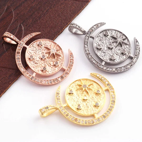 1 PC Antique Finish Pave Diamond Designer Fancy Shape Pendant - 925 Sterling - Image 2 of 4