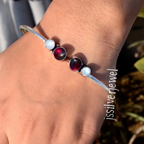 Joli Bracelet Manchette En Argent Sterling 925 En Pierre De Lune Arc En Ciel 1275774