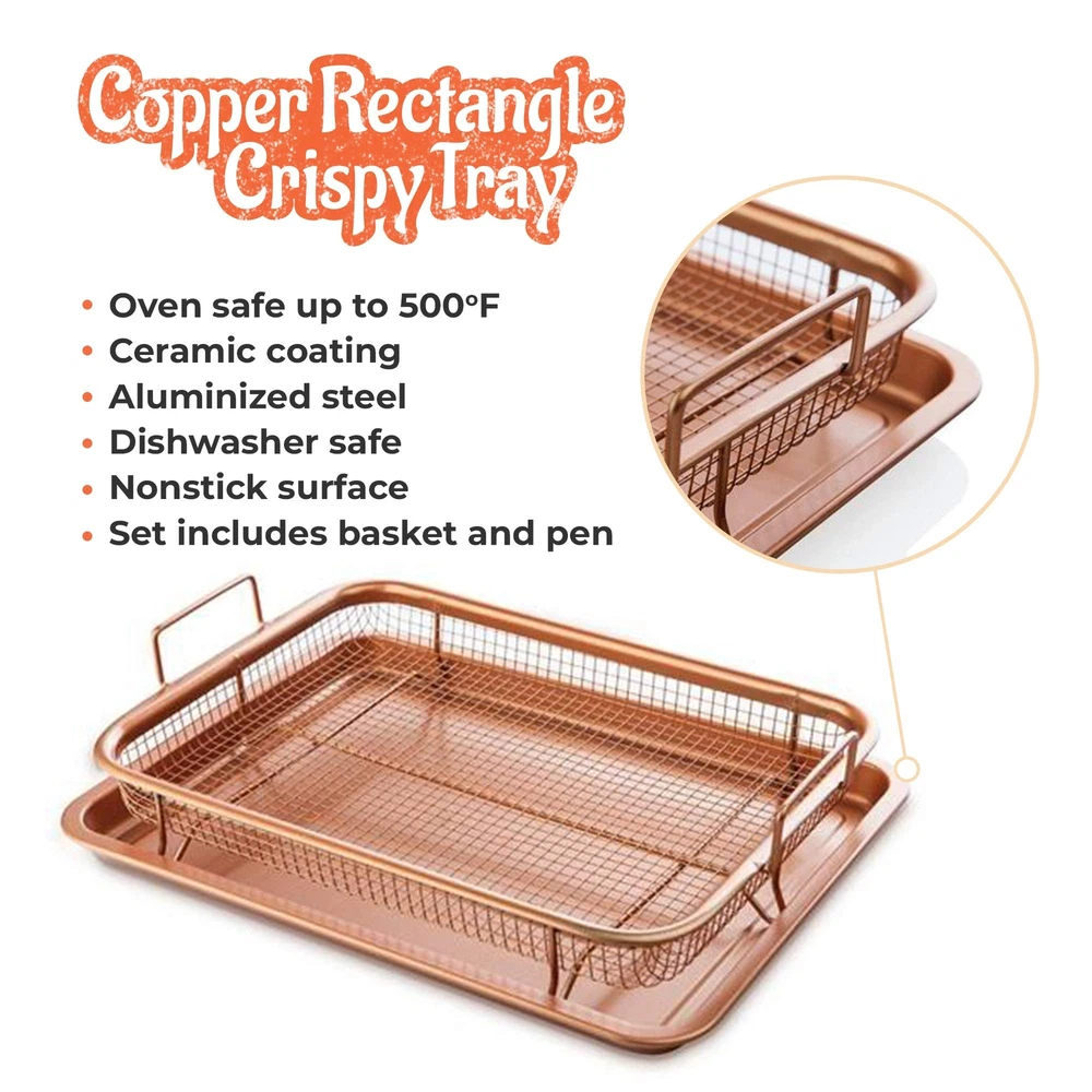 Air Fryer Basket and Tray Set For Oven Crisper Tray Copper Air Fryer Basket and Tray Set For Oven Crisper Tray Copper