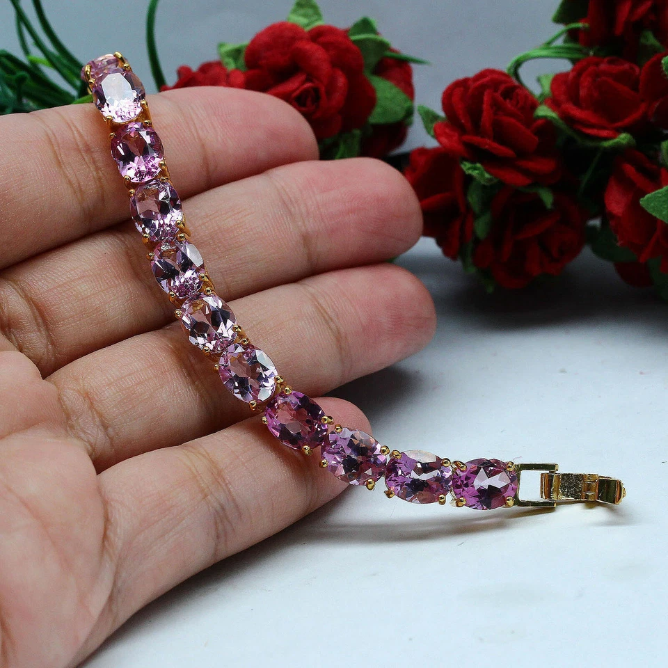 Brazalete de topacio de plata 925 enchapado en oro amarillo de 14k para hombre y mujer ovalado creado en laboratorio Foto 4 de 4