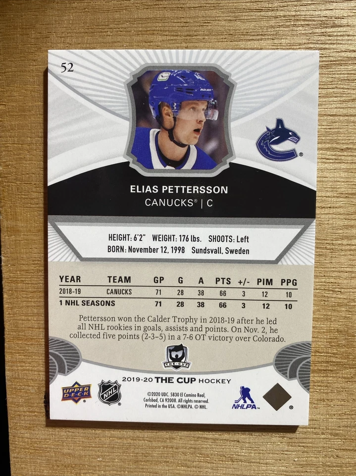 2019-20 Upper Deck The Cup /249 Elias Pettersson #52 - Image 2 of 4