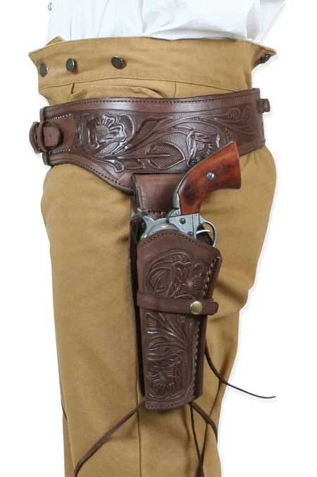 Western Double Gun Holster Belt Revolver Pistol Cowboy .22 .35/357 .44/45 Cal - Image 2 of 4