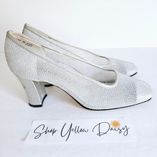 Vintage Apostrophe Silver Mesh Style Sparkle Glitter Block Heel Sz 8.5 - Sh668.2