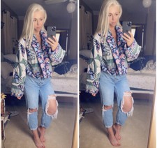 Vintage Hand Made Floral Patchwork Quilt Coat Quilted Jacket Cropped Cottagecore