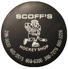 SCOFF'S HOCKEY SHOP OFFICIAL HOCKEY PUCK VICEROY MFG. MADE IN CANADA