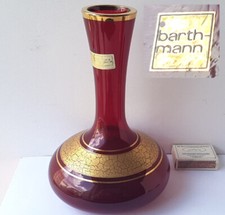 Vintage BARTHMANN Cristallo Vaso Dipinti a Mano Oro Original-Etikett A 1960 N197