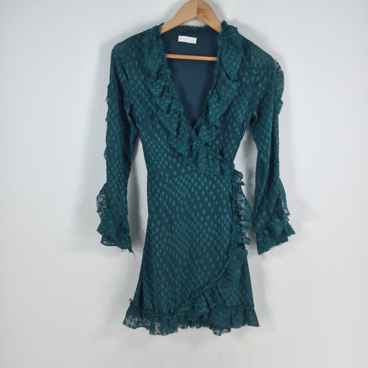 Clearance Kookai Kookai Green Wrap Dress Green Tie Wrap Long Sleeve Mini  Dress  AX Paris