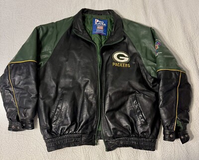 Vintage Green Bay Packers Pro Player XXL Leather Jacket Coat NFL Super Bowl 31