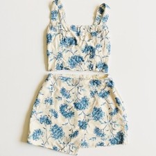 Abercrombie & Fitch XS Scarlett linen blend cream floral print skirt & top set