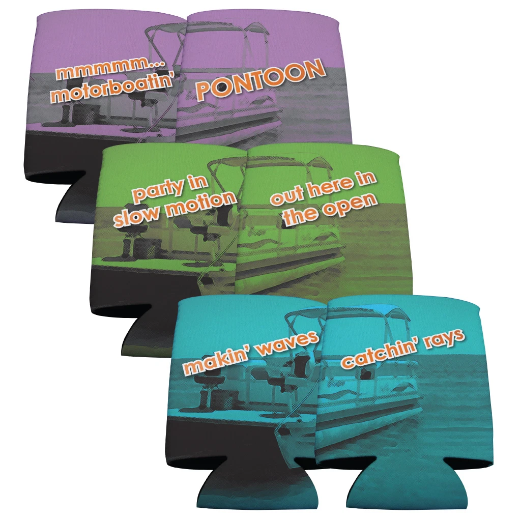 Double sided Pontoon Boating Can Coolers (3 Different Designs) Set/6