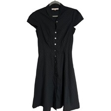 Archerie NYC Black Swiss Dot Cotton Button Front Midi Dress Womens 4 Made in USA