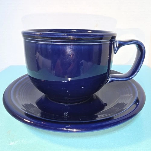 Cobalt Fiesta Fiestaware blue jumbo soup cup mug and 7 inch plate