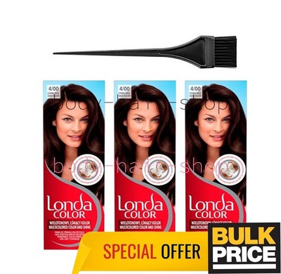 Londa 4/00 Dark Brown 100% Gray Coverage Hair Color Cream Long-Lasting 3-Pack