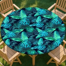 Round Tablecloth Waterproof Round Fitted Tablecloth with Elastic Fits 36"-44"