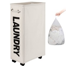 29-Inches Enlarged Slim Laundry Basket with Removable Wash Bag on Wheels, Col...
