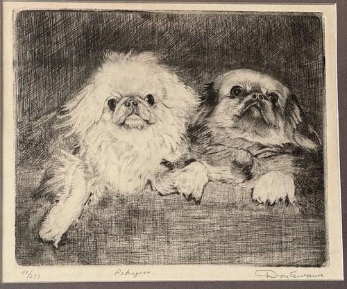 DON SWANN ( 1889-1954 US) Signed "Pekingese" Etching #48/250 Ltd Ed Print Framed