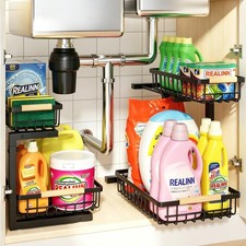 Under Sink Organizer, 2 Pack Height Adjustable Under Sink Organizers and Stor...