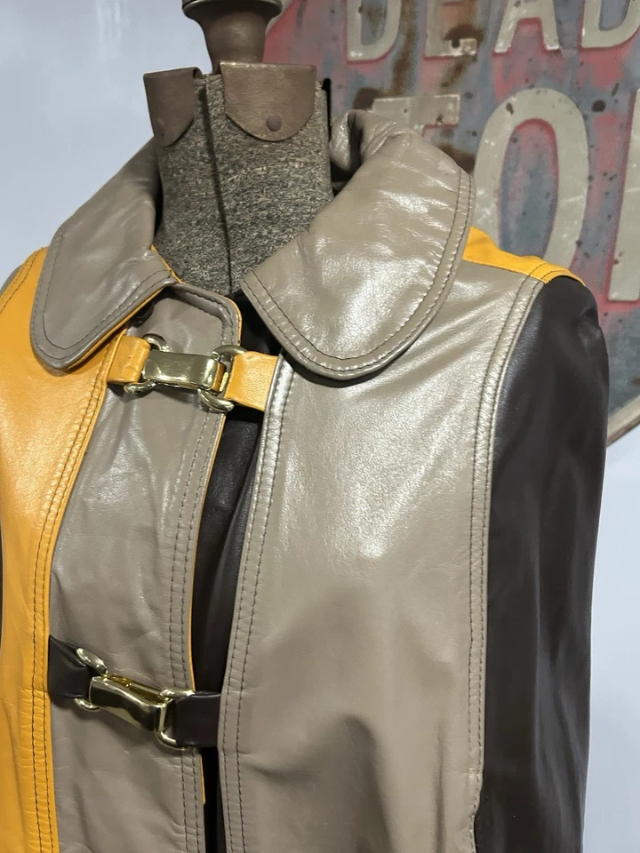 Abrigo hippie vintage años 70 de cuero marrón y piel de oveja en capas boho chic Penny Lane Foto 3 de 4