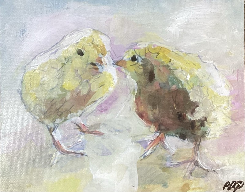 PDQ Artist Original Painting Farm Animals Chicks Abstract Acrylic 8x10 Canvas
