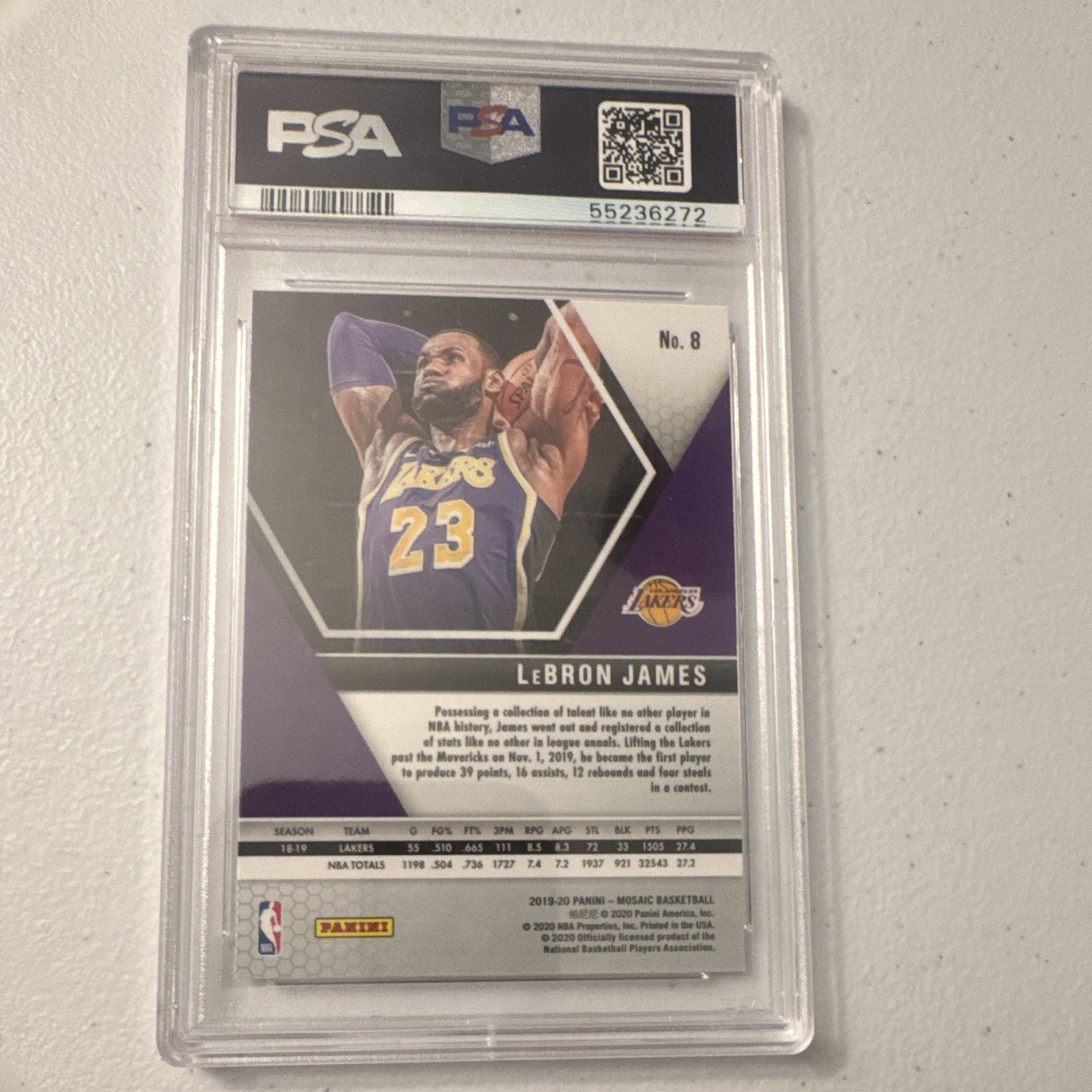 Panini Mosaic 2019 LeBron James Mosaic Prizm #8 Lakers PSA 10 view 2