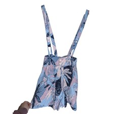 Vintage 90s Stepping Up Tropical Leaf Suspender Shorts Pastel Blue Pink USA L