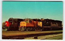 Vintage Photochrome Diesel Locomotives Postcard Santa Fe Union Pacific