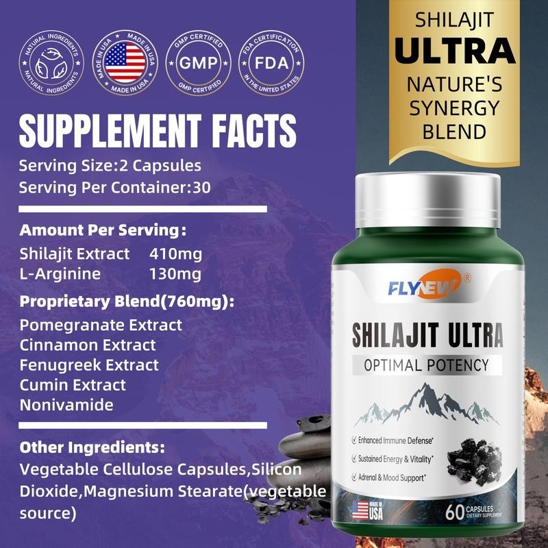 Buy 2get1 Flynew Optimal Potency Shilajit Ultra 60Capsules Made inEssential Mine