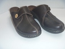 CLARKS Bendables Womens Clogs Size 10M Dark Brown Leather Slip-on Mules Shoes