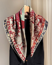 70 Cashmere 30 Silk Bird Forest Print Wrap 65X65cm Scarf Shawl Double Face