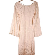 Lulu’s Truly Angelic Yellow Jacquard Long Sleeve Backless Midi Dress Sz S