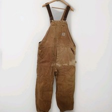 Carhartt Overalls Bibs 46x32 Brown Vintage Made in USA Heavyweight Double Knee