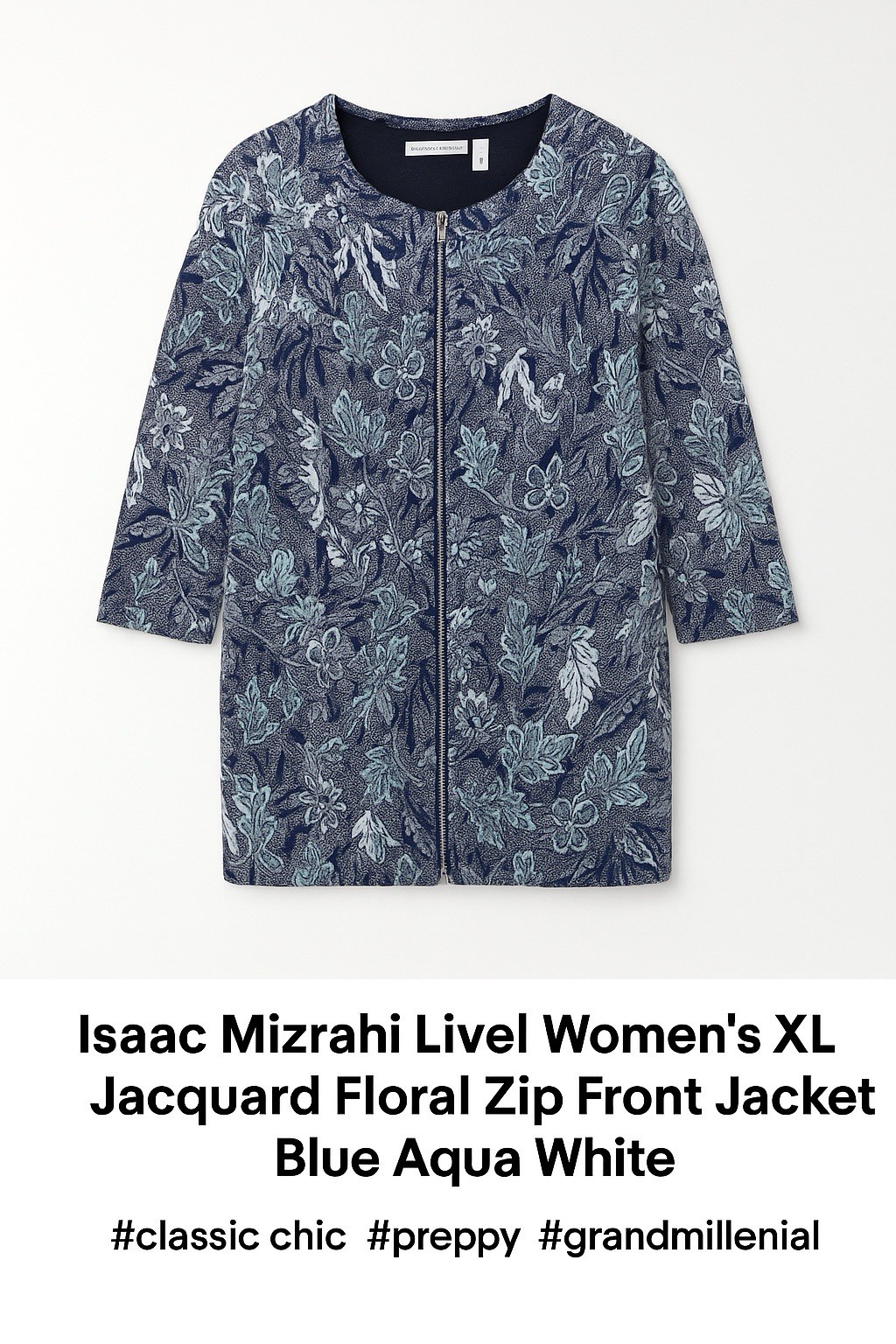 Isaac Mizrahi Live! Women's XL Jacquard Floral Zip Front Jacket Artsy