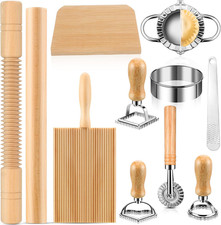 Kit 11 Pezzi Strumenti per Fare Pasta - Include Tavola Gnocchi in Legno con Timbro Ravioli