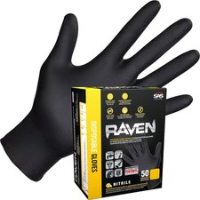 SAS Safety, Raven Gloves 50 Packs 7Mil PF Exam Textured, Size XL, Color Black,
