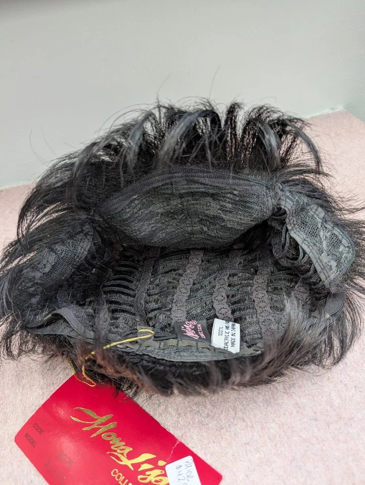 Peluca recta sintética corta lisa Whispy Bangs color 1B negro apagado Foto 3 de 4