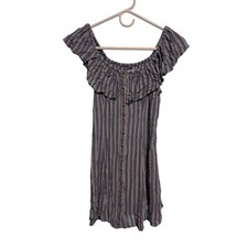 American Eagle Striped Dress Ruffle Off Shoulder Casual Button Front S