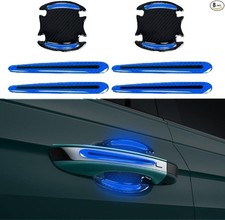 Blue 8PCS Reflective Carbon Fiber Car Door Handle Protector Sticke Color: Blue