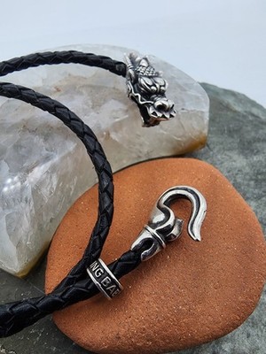 Sterling Silver 925 King Baby Dragon Leather Double Wrap 18'' Ag 2615