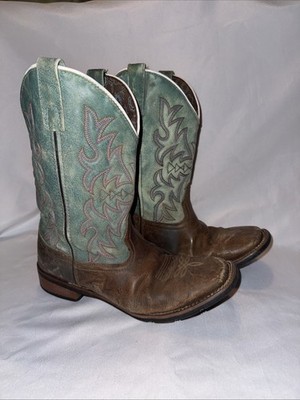 Laredo Womens Anita 5607 Cowboy Boots Leather Brown/Turquoise Western Size 9.5 M