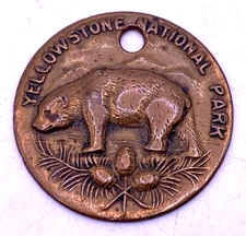 Vintage YELLOWSTONE NATIONAL PARK early watch fob / pendant repousse Bear