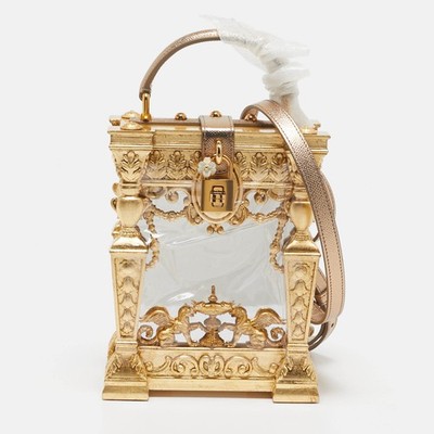 Dolce Gabbana Box Gold Acrylic Laminated Leather and Wood Top