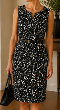 Talbots Women’s Size 6 Black Ivory Leaf Print Cotton Modal Sheath Dress Lined