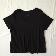 J.Jill Pima Slub Knit V-Neck Tee T Shirt Top Women's XL Side Slits Black Casual