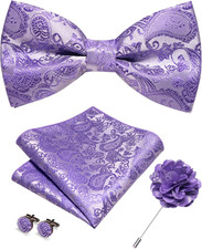 Paisley Pre-tied Bow Tie and Pocket Square Cufflinks Lapel Pin Sets for Men 4PCS