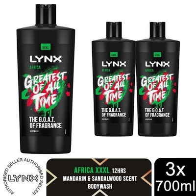 Lynx Africa Duschgel 700ml 3er Pack 3in1 Körperhaar Gesichtswasser XXL 12H frisch