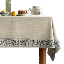 ISAENNE Designer Vintage Linen Elegant Table Cloth Rectangle,Chinoiserie Floral