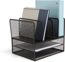 Wire Mesh File Organizer 7 Compartment Matte Black Vertical Desktop Sorter