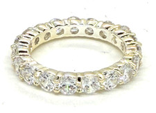 Yellow Gold Tone Eternity Ring with White CZ Gemstones Sz 8 Exquisite