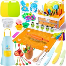 52 PCS Kids Cooking Sets, Montessori Pretend Play Kitchen Toys for Real Cooki...